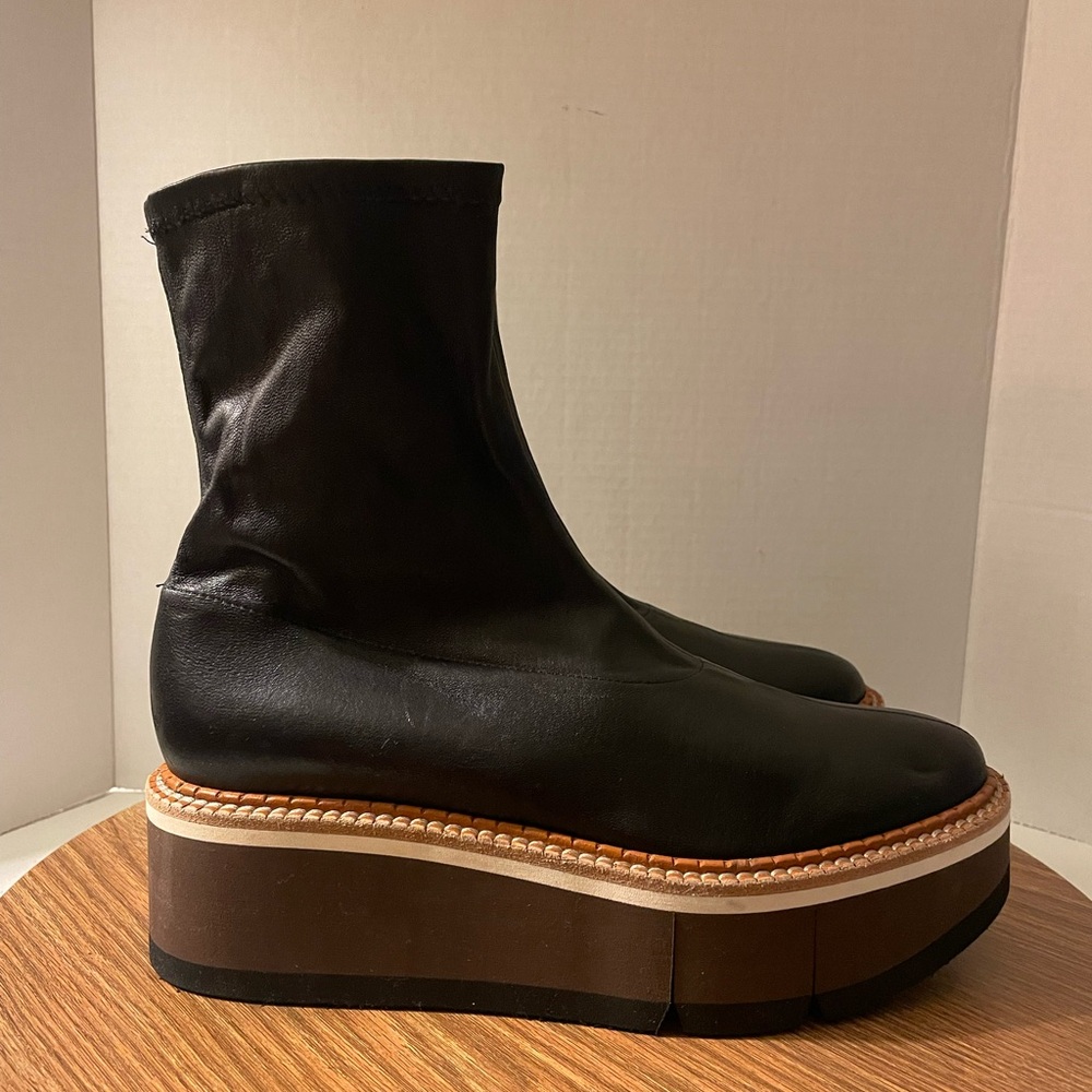 Robert Clergerie Britt Stretched Black Leather Rubber Wedged Boot Retro- 10 - Picture 3 of 10